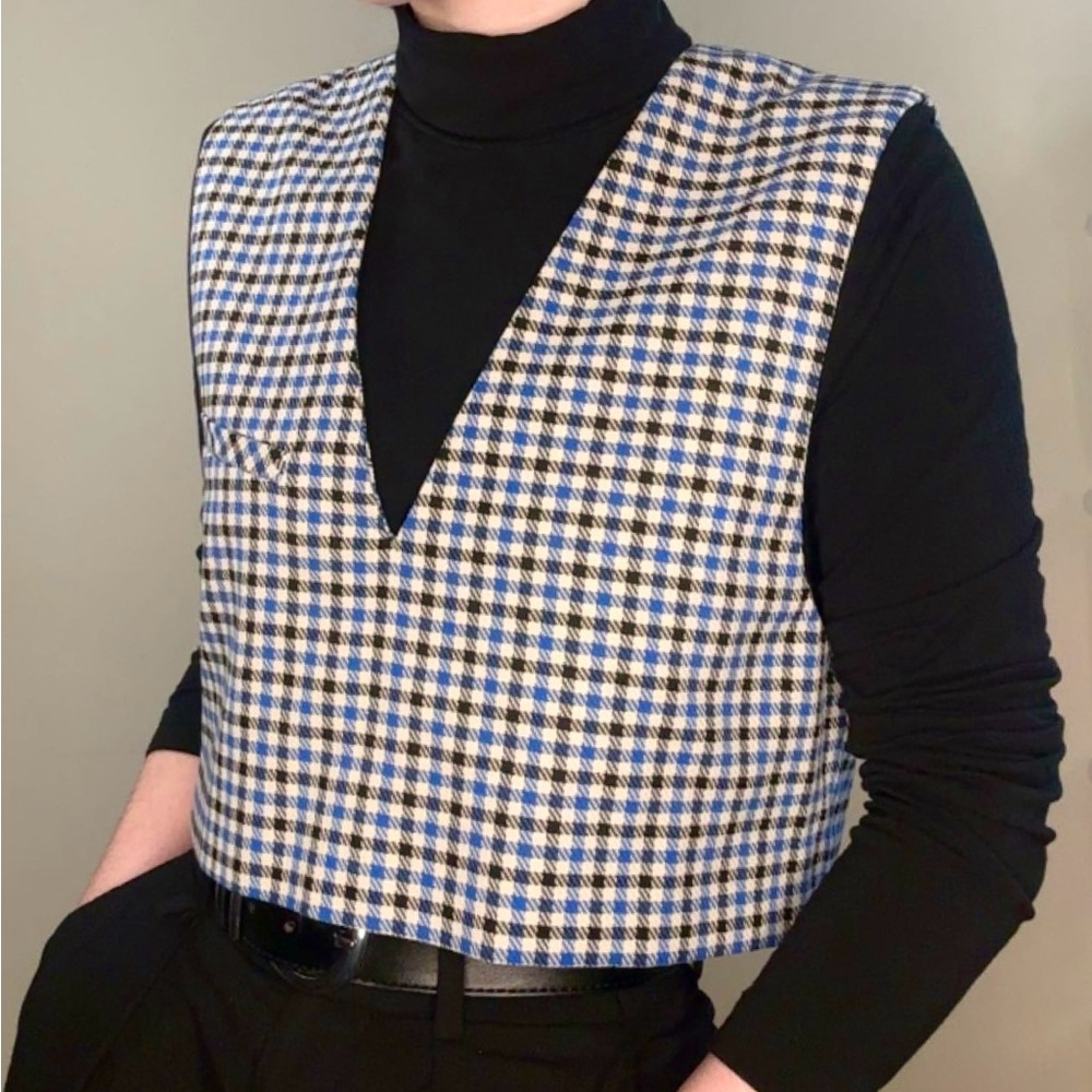 Zara Blue and White Houndstooth Vest